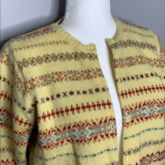 VTG Yellow Fair Isle Print Gap Lambswool Sweater M - Picture 2 of 8